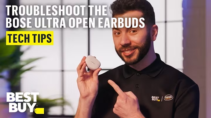 Text reads: "Troubleshoot the Bose Ultra Open Earbuds. Tech Tips. Best Buy."